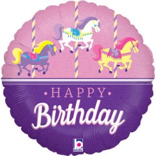 Carousel Horse Happy Birthday Holographic Balloon Carousel Horse Happy Birthday Holographic Balloon